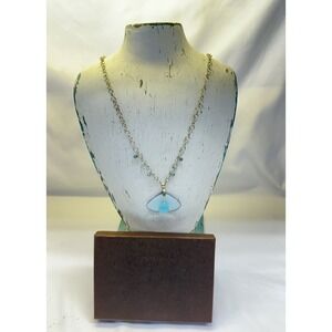 Blue Glass Pendant Necklace 26" With Box